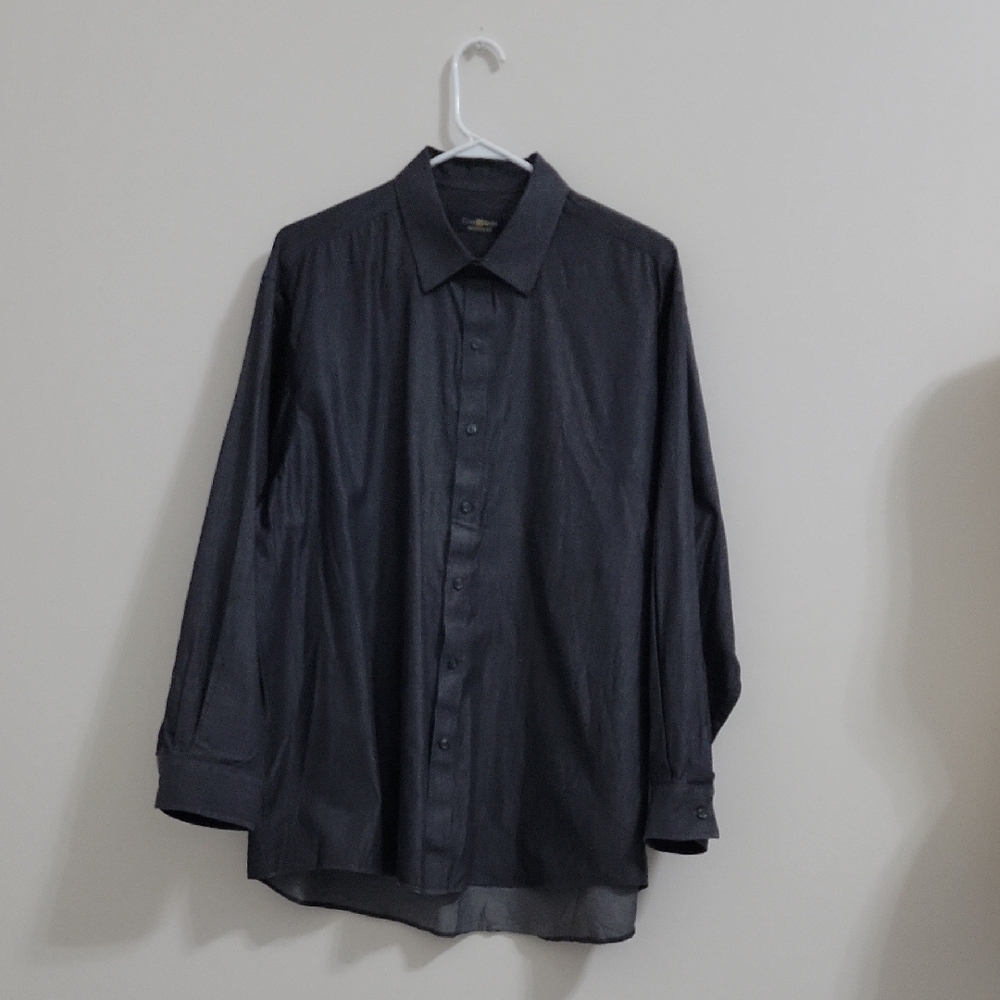 Club Room Charcoal Button-Up Shirt Cotton Size 17 1/2 32/33 Long Sleeve Men's XL
